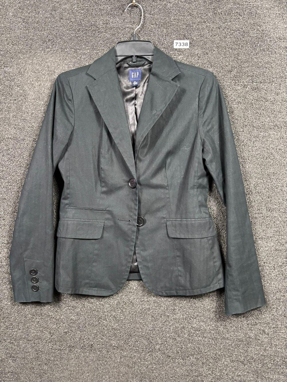 GAP Blazer Womens 4 Charcoal Gray Fitted 2 Button Cotton Lined Career Jacket